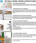 3D Wall Panel Installation Guide with step-by-step instructions for installing black 3D wall panels with raised rectangle texture.