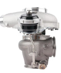 Front view of Dual V-Band Turbocharger Upgrade for Beefed-Up Street Boost, 0.92 A/R, 5455G, IWG Actuation, featuring compressor housing