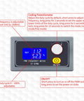 Beefy 1-Channel PWM Signal Generator XY-KPWM, front view, showing LCD display and control buttons for dual mode frequency adjustment.