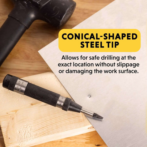 Heavy Duty Automatic Center Punch For Marking And Scribing Holes In Wood And Metal With One Hand Trigger Adjustable Spring Tension