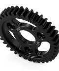 38T carbon steel main spur gear, black, for 1/8 RC Revo upgrades, smoother operation, easy install for peak torque.