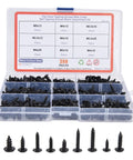 380 Pieces Self Tapping Screws Kit Black Carbon Steel Round Head Self Drilling Screws With Washers for industrial use