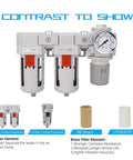 Three Eighth Inch NPT Air Drying System With Dual Five Micron Brass Filters And Regulator, Semi Auto Drain, Poly Bowl shown in diagram