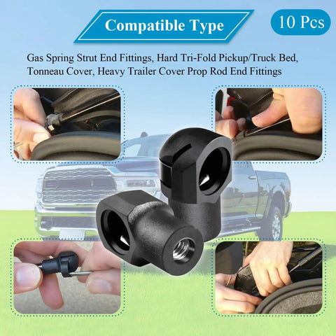 Top Grade Durable Steel M6 Female Thread Gas Spring Strut End Fittings showcase 10 pcs for truck bed and tonneau cover use.