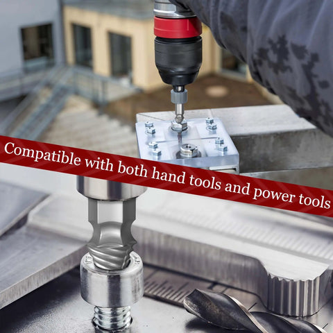 10 Piece Screw Extractor Set for Stripped Screws and Broken Bolts, Easy Out Kit With Reverse Drill Bits in use on metal surface