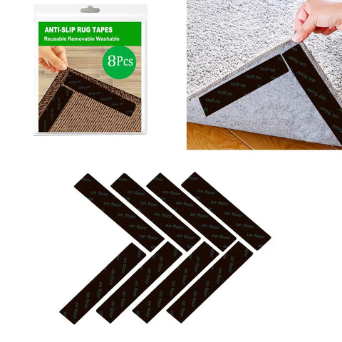 Non Slip Rug Grippers For Hardwood Floors Pack Of 8 Durable Reusable Washable Carpet Tape Stoppers That Prevent Sliding