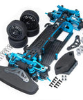 Beefy Metal RC Car Chassis Frame 1 By 10 Scale Upgrade for On Road Drift RC Cars with parts and wheels displayed