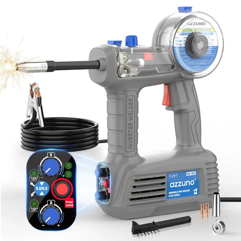 Front view of 100Amp Handheld MIG Welder Gasless Flux MIG Welding Machine Portable 100V for on-the-go repairs, lightweight design.