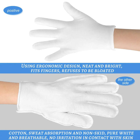 Thickened White Cotton Gloves Set 10 Pairs For Dry Hands All Night Comfy Sleep Wear, showing ergonomic design and fit on hands