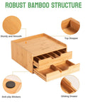 No-Fuss All-In-One Bamboo Drawer Organizer For Keurig K Cup Pods And Tea Bags With Adjustable Dividers, shown with details.