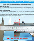 Hands holding Pro Grade Stainless Steel Vernier Caliper measuring 1.059 inches with detailed laser engraved scale close-up