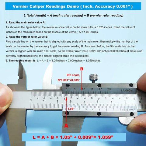 Demonstration of the Built Tough Vernier Caliper 0-6 Inch Stainless Steel Precision Measuring Tool with inch and metric readouts.