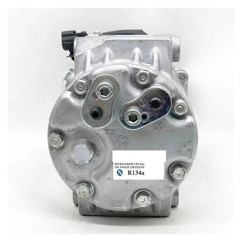 Clutchless three electric air conditioning compressor for Chery cars, showcasing silver metal design and connection points.