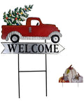 Red Pickup Truck Welcome Sign With Pumpkin Interchangeable Seasonal Yard Stake Garden Decor For Fall Harvest Thanksgiving Halloween Xmas Rustic Outdoor Home Accent