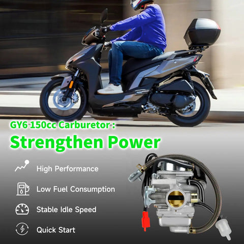 GY6 150cc Carburetor Kit Drop In Replacement For 4 Stroke Engines with high performance scooter rider