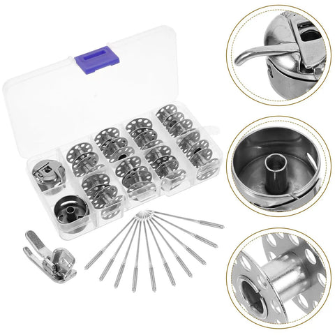 Must Have 31 Piece Bobbin And Small Bobbin Case Set For Household And Industrial Sewing Machines, Easy To Install, Prevents Knots And Unraveling, Portable Crafting And Repair Kit For Everyday Sewing Projects. Silver metal bobbins in clear case