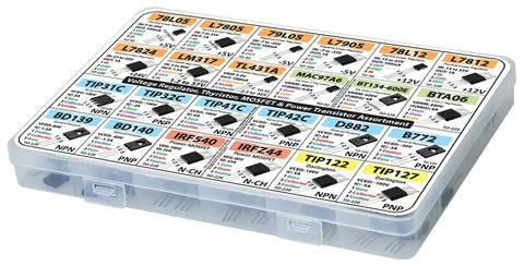 Power Transistors, MOSFETs, Thyristors And Voltage Regulators Assortment Kit, 82 pieces in labeled box for DIY electronics projects