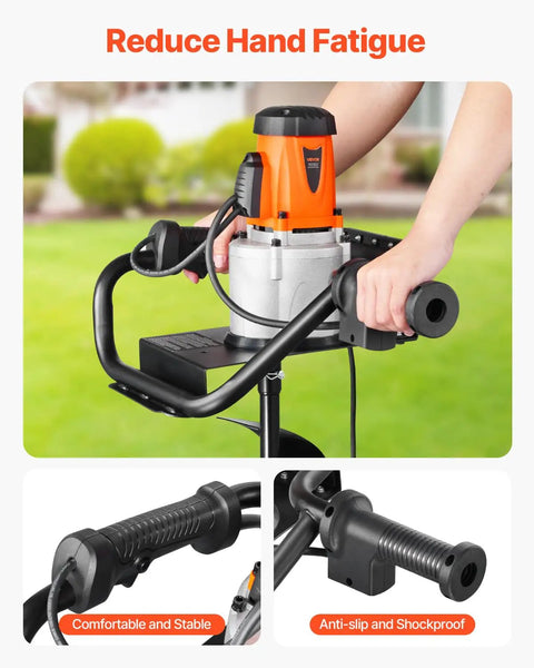 Powerful Electric Post Hole Digger With 1500W Motor 5.91 Inch Auger Bit, ergonomic handle design, outdoor use.