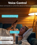 Woman using phone to control Smart Power Strip With 4 Individually Controlled Outlets And 4 USB Ports Including 20W USB C Fast Charging with Alexa