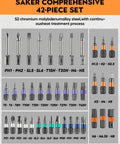 Close-up of 42 premium bits from 42 In 1 Magnetic Screwdriver Kit With Ratchet T Handle And Full Multi Bit Set for versatile use.