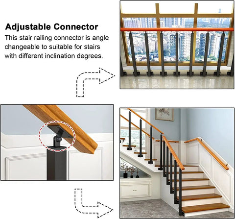 Adjustable connector for Square Metal Stair Railings Side Mount Banister Spindles With Screw Kit For Decks Patio Steps Outdoor Pools.