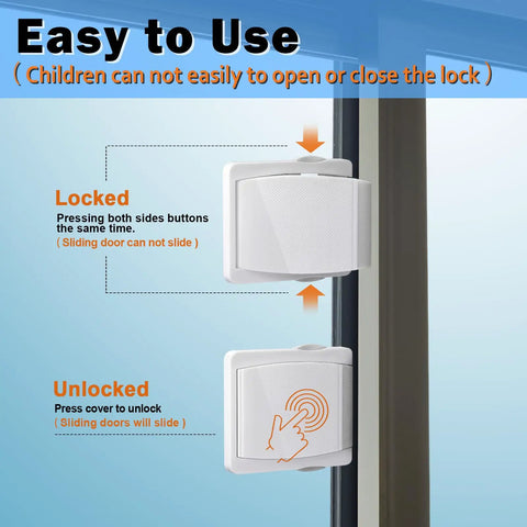 Easy Install Sliding Glass Door Lock For Child Safety And Pet Proofing, One Pack, Locked and unlocked positions on sliding door