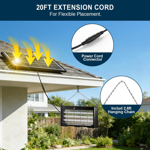 Solar USB C Bug Zapper Outdoor Mosquito Trap With 9600mAh Battery 365 To 395 Nanometers UV Light Dusk To Dawn Sensor 2500V Grid