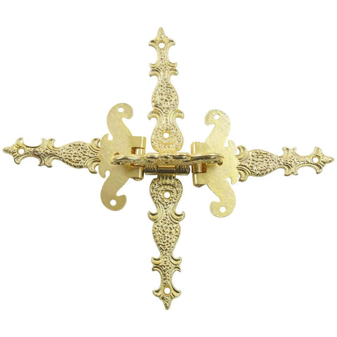 Antique Gold Medieval Door Hinges 4 Pcs 4.45 By 2.72 Inches T Strap Hinge Retro Carved Hardware For Barn Door Gate, front view