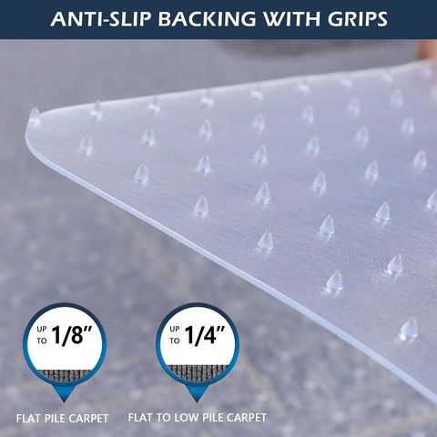 Chair Mat For Carpet 46 By 60 Inches Heavy Duty Vinyl Floor Protector with grips showing anti-slip backing close-up.