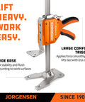 Jorgensen 470 Lb Cabinet Jack Clamp Lifting Tool with wide base and comfort trigger for easy, efficient lifting in woodworking.
