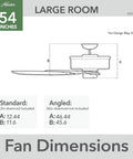 Dimensions of 54 Inch Indoor Outdoor Ceiling Fan No Light White With 3 Inch Downrod Included All Weather Damp Rated Five Blade Pull Chain Standard