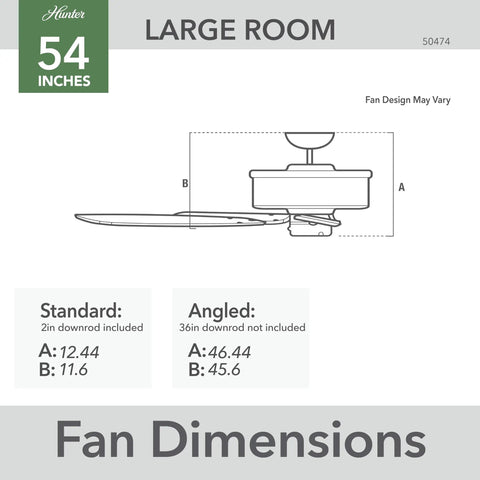 Dimensions of 54 Inch Indoor Outdoor Ceiling Fan No Light White With 3 Inch Downrod Included All Weather Damp Rated Five Blade Pull Chain Standard