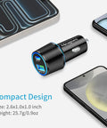 Compact design of 45W PD USB C Car Charger With QC3 Dual 12V Lighter Ports And Three Foot Type C Cable Fast Charge For iPhone