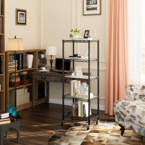 Solid Build Adjustable Wire Rolling Shelving Unit With Smooth Glide Casters And Moisture Resistant Steel Mesh For Clutter Free Closet Organization And No Hassle Multi Tier Storage Rack
