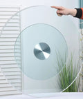 Smooth Operator Tempered Glass Lazy Susan Turntable Serving Tray Hella Sturdy Silent Bearing Rotation For Dining Table Kitchen Centerpiece 70 Cm Dinner Upgrade being held, showcasing clear round glass design.