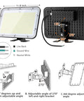 Diagram of 240W Outdoor Flood Light Beast Bright 36000LM 5000K IP66 with adjustable angles and wiring details