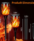Solar Torch Light With Waterproof Outdoor Design Dusk To Dawn Auto On Off Flickering Flame Effect In Orange Glow showing dimensions