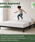 Child jumping on a queen size bunkie board mattress support, showcasing its durable design and stability.