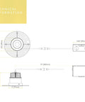 Technical diagram of Trimless 3.5 Inch Round LED Recessed Downlight Luminaire, dimensions and wiring details shown.