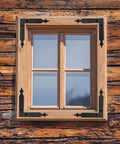 Set Of Four L Shape Corner Brackets In Carbon Steel With Black Anti Rust Coating For Sliding Barn Doors on window frame