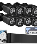 8 Channel 1080P Wired Security Camera System With 8 Outdoor Surveillance Cameras Vehicle And Human Detection DVR With 512GB HDD