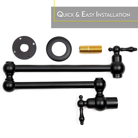 Pot Filler Faucet Wall Mount Black Kitchen Faucet With 24 Inch Extendable Swing Arm shown in parts for easy installation