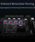 High Performance 3D Printer Control Board With Integrated TMC2209 Four Axis RP2040 Chip And Fuse Protection Straight Fire Upgrade For Voron Builders And Gear Heads, featuring jump caps for sensorless homing.