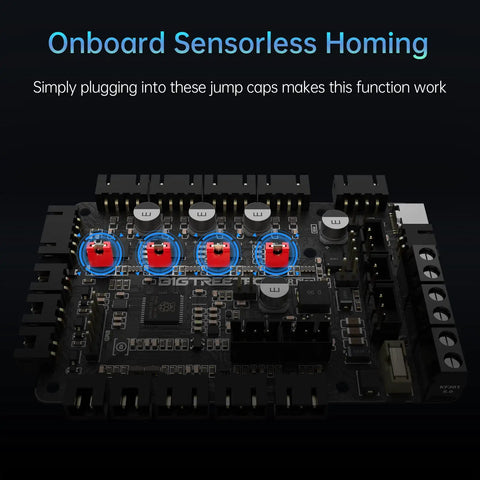High Performance 3D Printer Control Board With Integrated TMC2209 Four Axis RP2040 Chip And Fuse Protection Straight Fire Upgrade For Voron Builders And Gear Heads, featuring jump caps for sensorless homing.