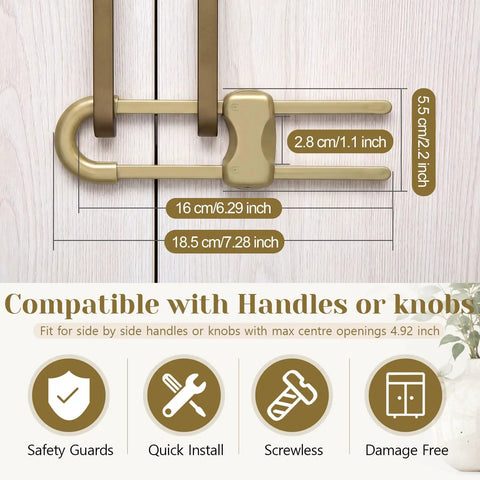 10 Pack No Drill No Adhesive Baby Cabinet Locks For Cabinets With Knobs Or Handles, gold finish lock on cabinet