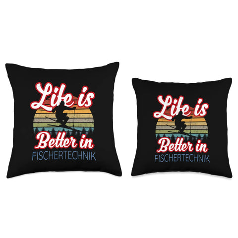 Life Is Better On The Slopes Throw Pillow, funny ski vacation souvenir, black spun-polyester pillow, double-sided print