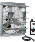 Heavy Duty 24 Inch Shutter Exhaust Fan With Speed Controller 4200 CFM High Speed Wall Mounted Vent Fan For Garage Attic Greenhouse Shed Shop Includes 1.65 Meter Power Cord, shown with speed controller and power cord