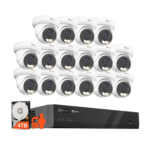 4K 16 Channel PoE Security Camera System With 16 Outdoor 8MP IP Cameras, 4TB NVR, Smart Color Night Vision, Person And Vehicle Detection