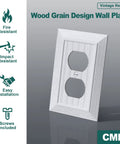 Beadboard Wall Plate 1-Gang 20 Pack Vintage Duplex Outlet Covers White Wood Grain Retro Switch Plates Impact Resistant Polycarbonate