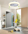 Ceiling Fans With Lights Remote Control 18 Inch Bladeless Modern Flush Mount LED Fan in bright room, white design